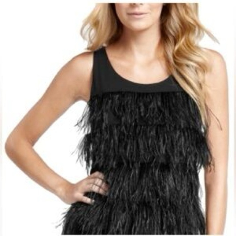 Ann Taylor Whisper tank Petite ostrich feathers black XXSP fits like S/M